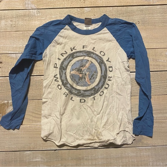 Junk Food White Blue Pink Floyd World Tour Baseball Tee - Picture 1 of 4